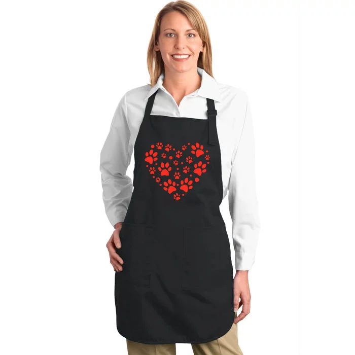 Heart Paw Print Valentines Cute Dog Love Doggie Puppy Lover Full-Length Apron With Pocket