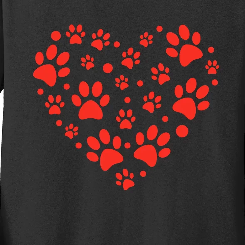 Heart Paw Print Valentines Cute Dog Love Doggie Puppy Lover Kids Long Sleeve Shirt