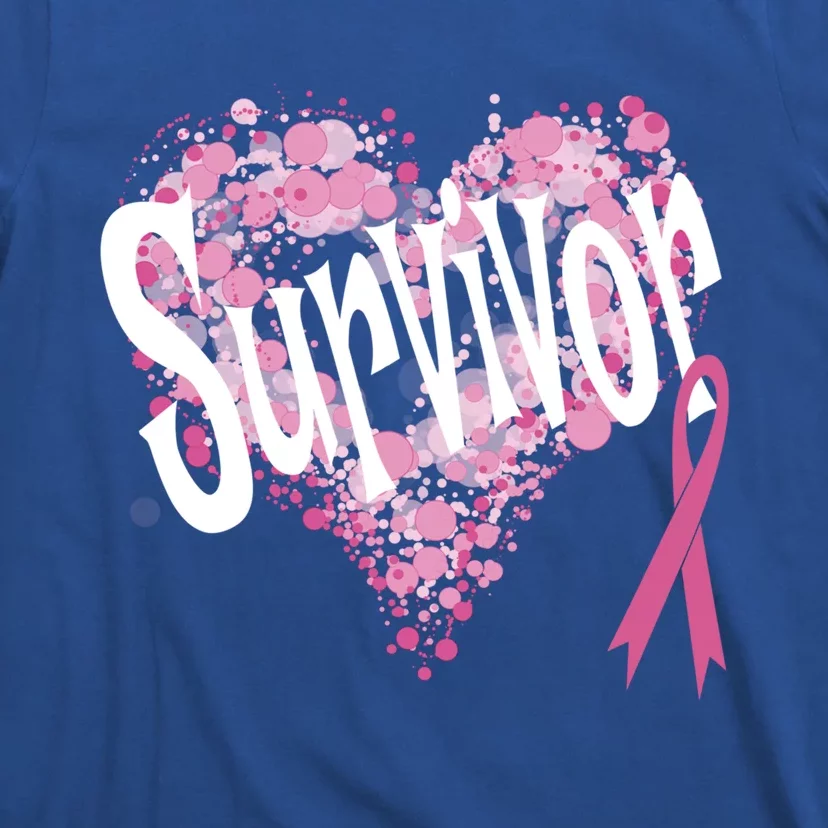 Heart Pink Ribbon Survivor Breast Cancer Funny Gift T-Shirt