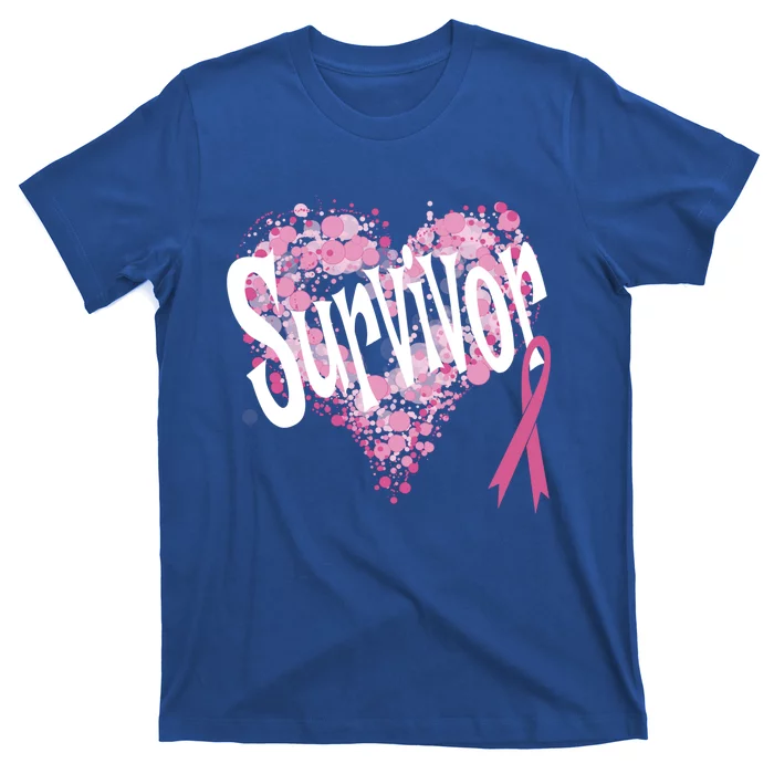 Heart Pink Ribbon Survivor Breast Cancer Funny Gift T-Shirt