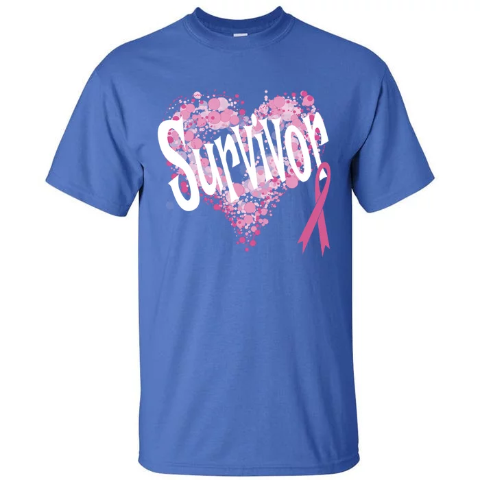 Heart Pink Ribbon Survivor Breast Cancer Funny Gift Tall T-Shirt