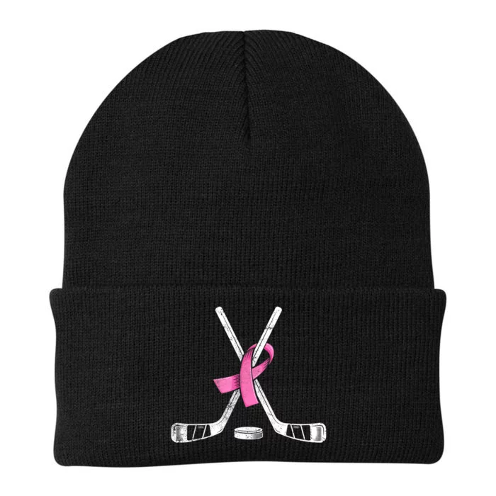 Hockey Pink Ribbon Breast Cancer Awareness Sport Lover Knit Cap Winter Beanie