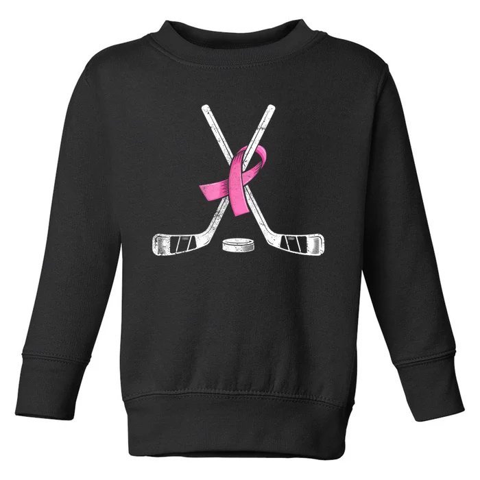 Hockey Pink Ribbon Breast Cancer Awareness Sport Lover Toddler Sweatshirt