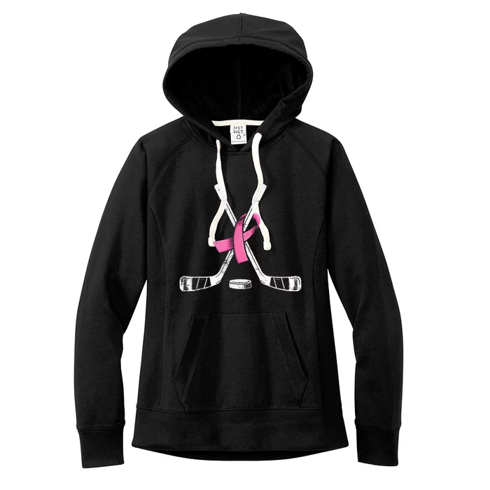 Hockey Pink Ribbon Breast Cancer Support for Sports Enthusiasts Women's Fleece Hoodie