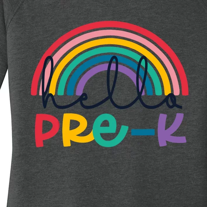 Hello Pre-K Rainbow Back To School Teacher Student Women's Perfect Tri Tunic Long Sleeve Shirt