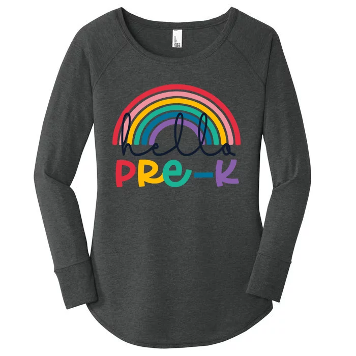 Hello Pre-K Rainbow Back To School Teacher Student Women's Perfect Tri Tunic Long Sleeve Shirt