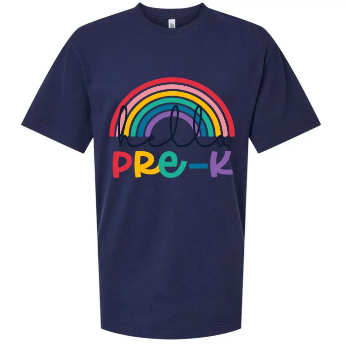 Hello Pre-K Rainbow Back To School Teacher Student Sueded Cloud Jersey T-Shirt