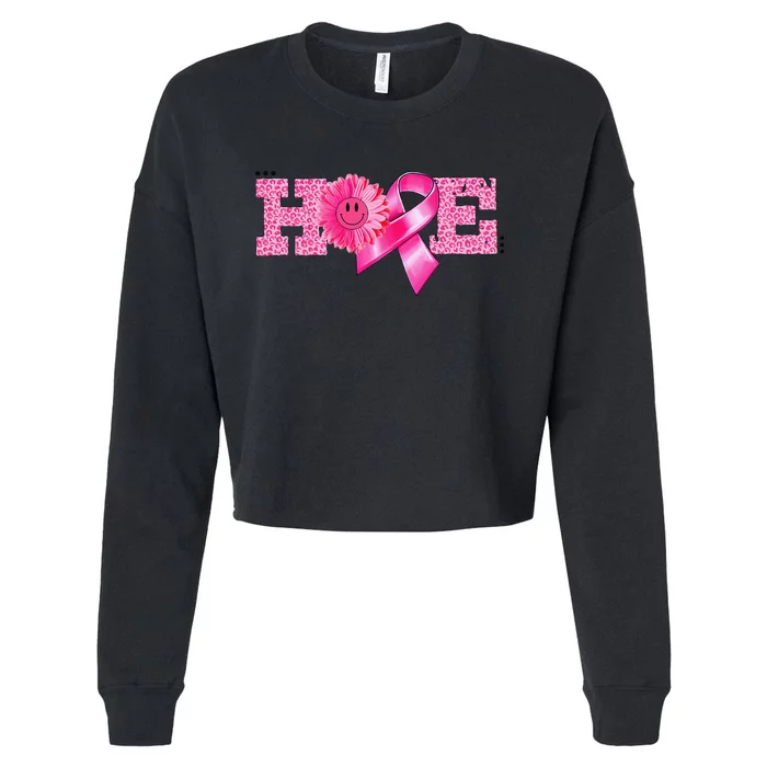 Hope Pin.K Ribbon Sunflower Breast Cancer Awareness Warrior Cropped Pullover Crew