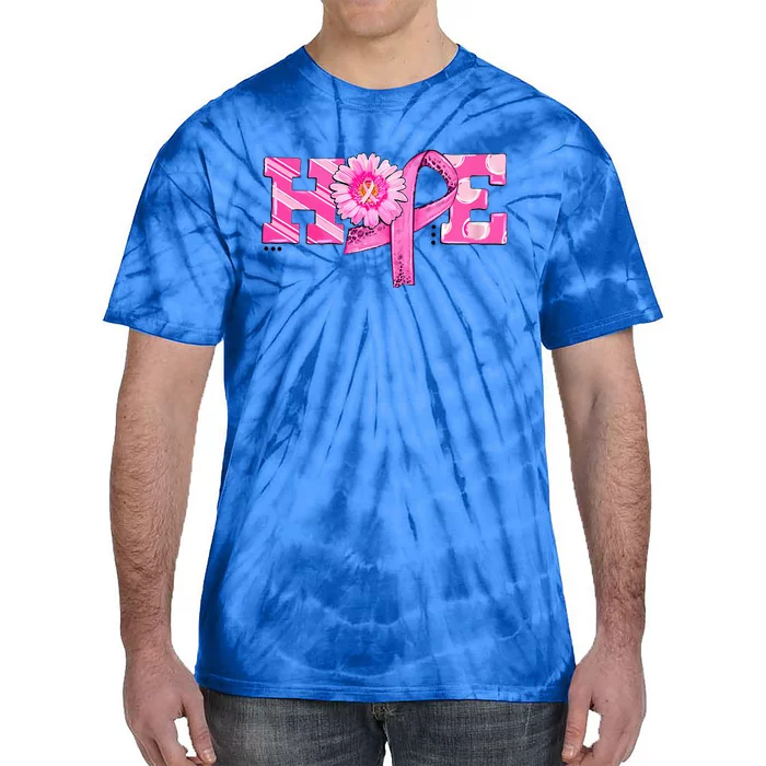 Hope Pink Ribbon Sunflower Breast Cancer Awareness Warrior Tie-Dye T-Shirt