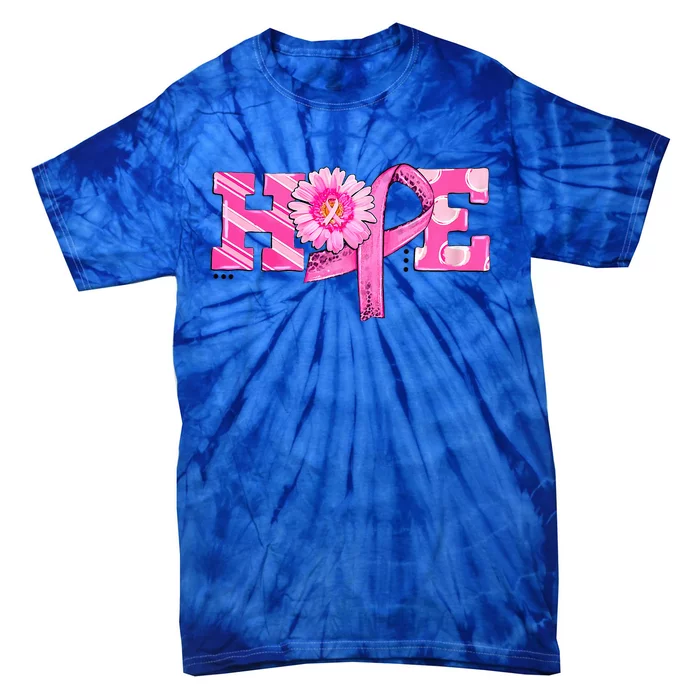 Hope Pink Ribbon Sunflower Breast Cancer Awareness Warrior Tie-Dye T-Shirt