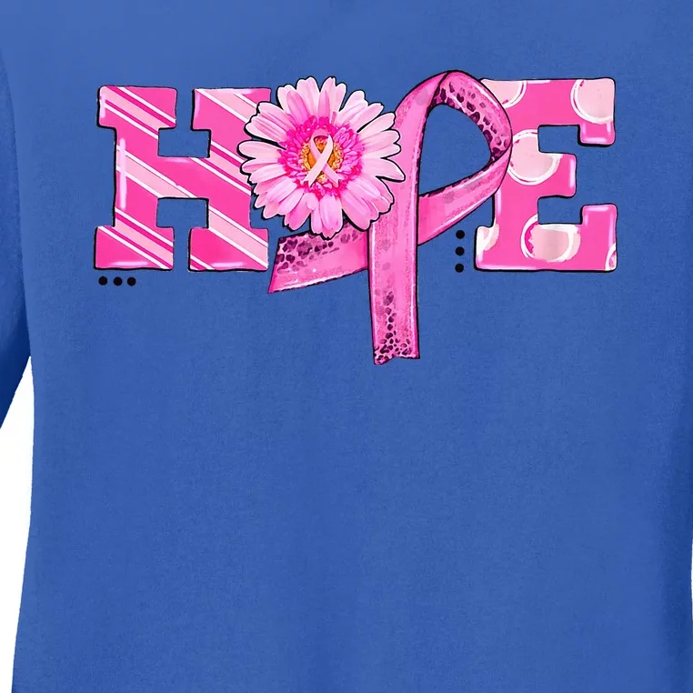 Hope Pink Ribbon Sunflower Breast Cancer Awareness Warrior Ladies Long Sleeve Shirt