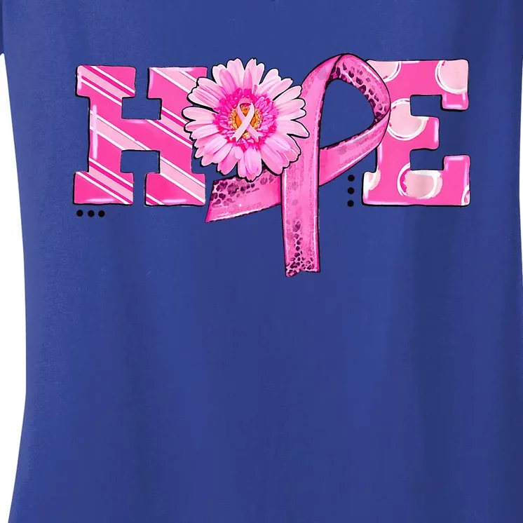 Hope Pink Ribbon Sunflower Breast Cancer Awareness Warrior Women's V-Neck T-Shirt