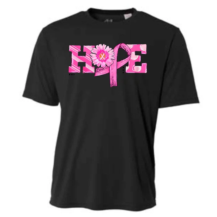 Hope Pink Ribbon Sunflower Breast Cancer Awareness Warrior Cooling Performance Crew T-Shirt