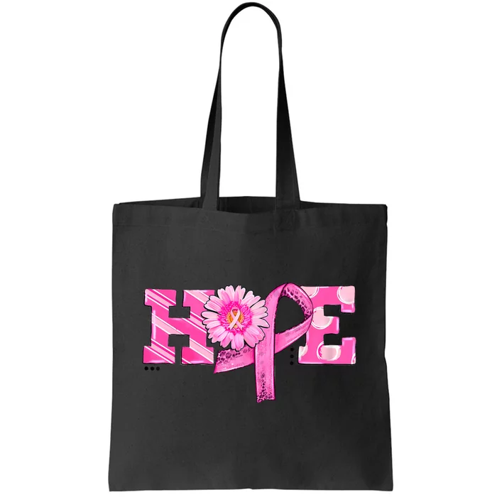 Hope Pink Ribbon Sunflower Breast Cancer Awareness Warrior Tote Bag