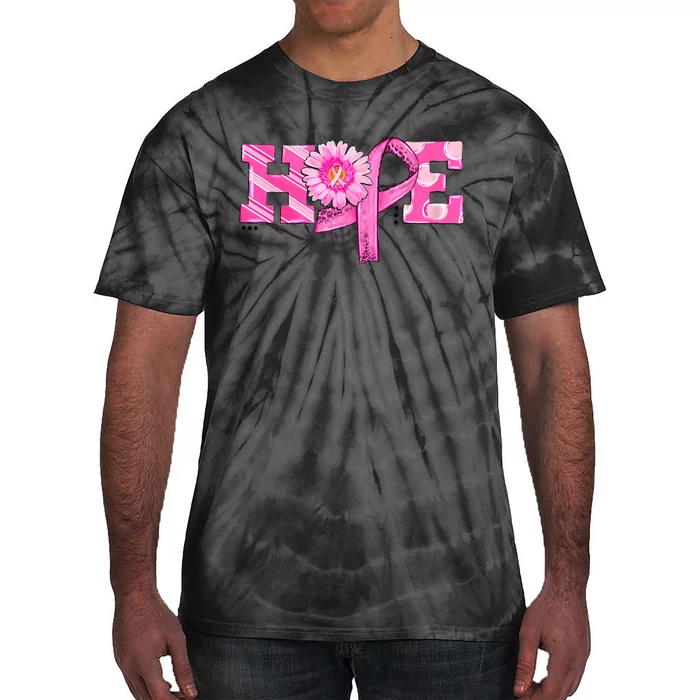 Hope Pink Ribbon Sunflower Breast Cancer Awareness Warrior Tie-Dye T-Shirt