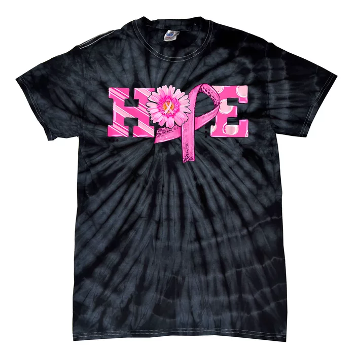 Hope Pink Ribbon Sunflower Breast Cancer Awareness Warrior Tie-Dye T-Shirt