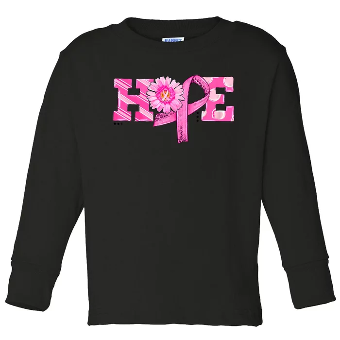 Hope Pink Ribbon Sunflower Breast Cancer Awareness Warrior Toddler Long Sleeve Shirt