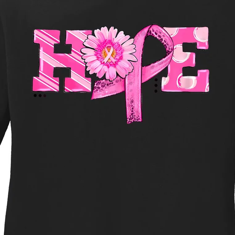 Hope Pink Ribbon Sunflower Breast Cancer Awareness Warrior Ladies Long Sleeve Shirt