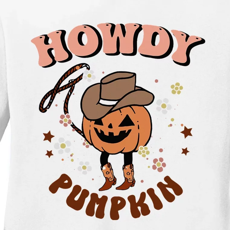 Howdy Pumpkin Rodeo Western Fall Southern Halloween Ladies Long Sleeve Shirt