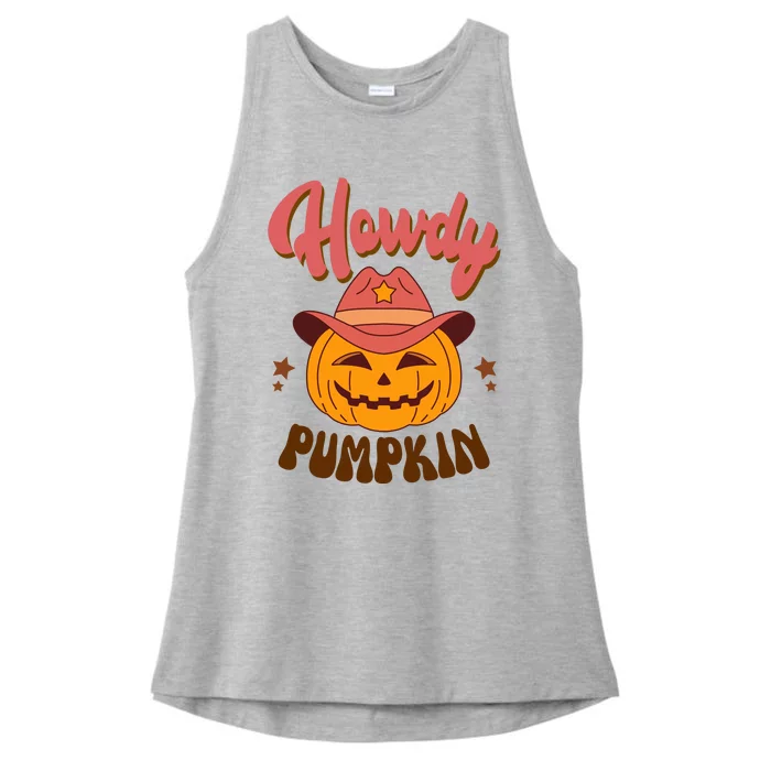 Howdy Pumpkin Retro Cute Halloween Ladies Tri-Blend Wicking Tank