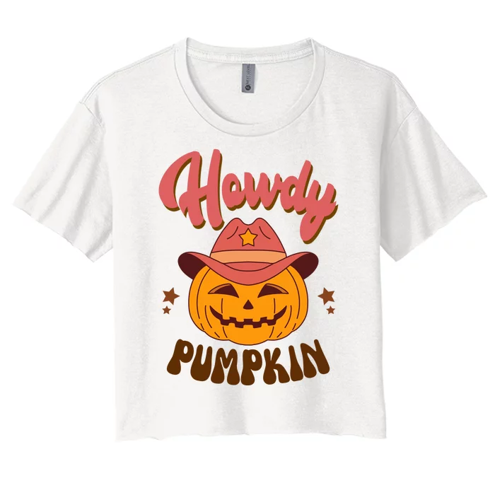 Howdy Pumpkin Retro Cute Halloween Women's Crop Top Tee