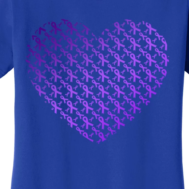 Heart Purple Ribbon Pancreatic Cancer Awareness Graphic Funny Gift Women's T-Shirt