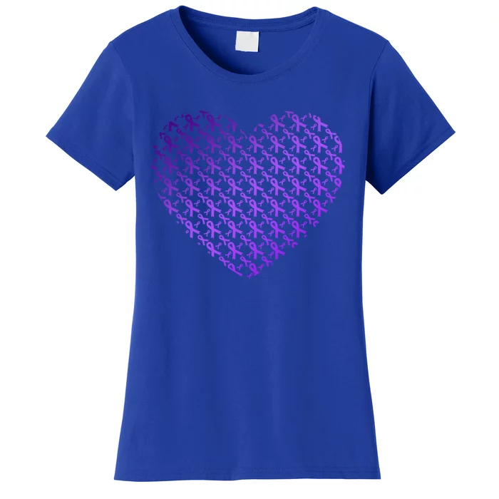 Heart Purple Ribbon Pancreatic Cancer Awareness Graphic Funny Gift Women's T-Shirt