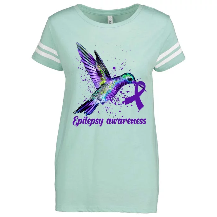 Hummingbird Purple Ribbon Epilepsy Awareness Month Warrior Enza Ladies Jersey Football T-Shirt