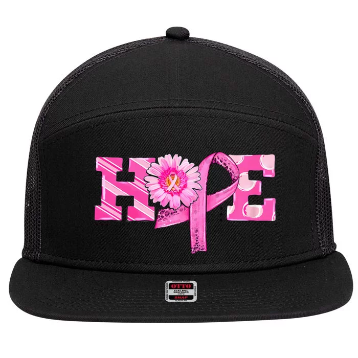 Hope Pink Ribbon Sunflower Breast Cancer Awareness 7 Panel Mesh Trucker Snapback Hat