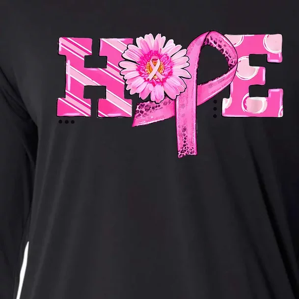 Hope Pink Ribbon Sunflower Breast Cancer Awareness Cooling Performance Long Sleeve Crew