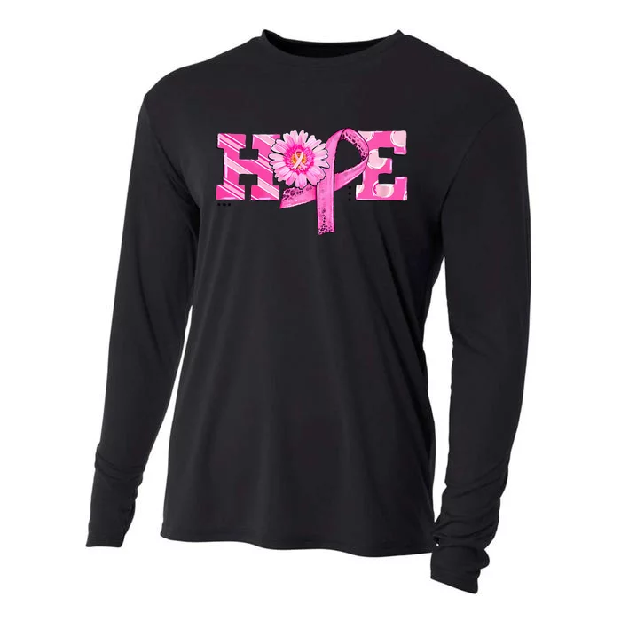 Hope Pink Ribbon Sunflower Breast Cancer Awareness Cooling Performance Long Sleeve Crew