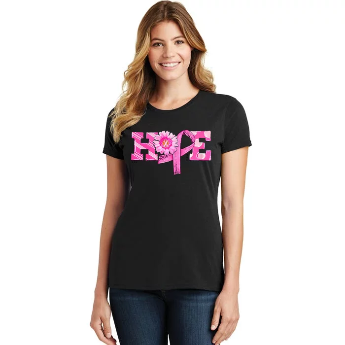 Hope Pink Ribbon Sunflower Breast Cancer Awareness Women's T-Shirt