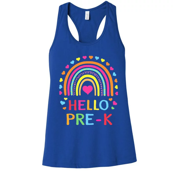 Hello PreK Rainbow Back To School Teacher Student Women's Racerback Tank