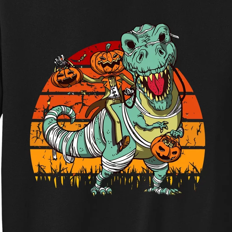 Halloween Pumpkin Riding Dinosaur Trex Skeleton Funny Sweatshirt