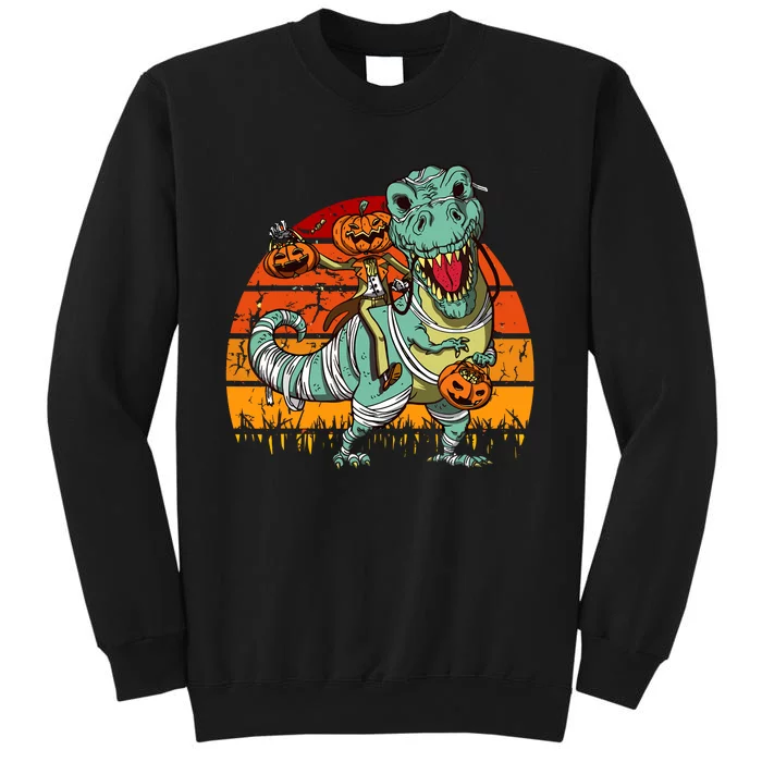 Halloween Pumpkin Riding Dinosaur Trex Skeleton Funny Sweatshirt