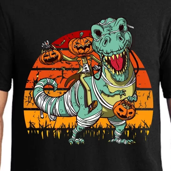 Halloween Pumpkin Riding Dinosaur Trex Skeleton Funny Pajama Set