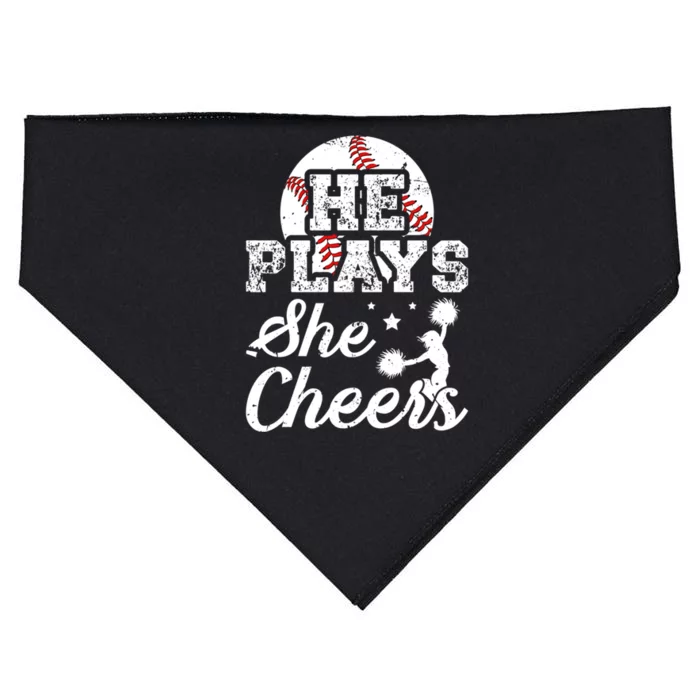 He Plays She Cheers Funny Gift Baseball And Cheer Mom USA-Made Doggie Bandana