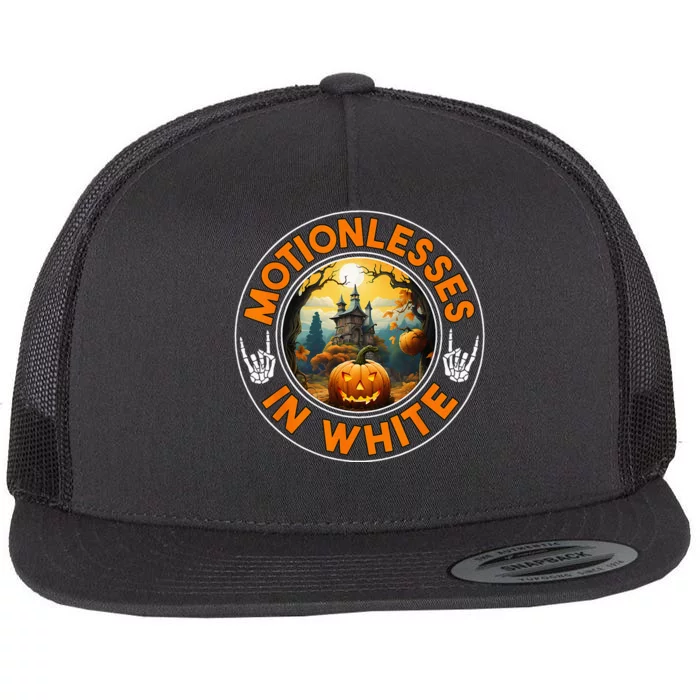 Halloween Pumpkin Scary Funny Motionlesses In White Flat Bill Trucker Hat