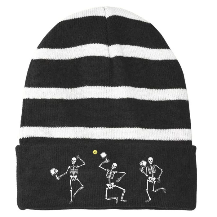 Halloween Pickleball Skeleton Striped Beanie with Solid Band