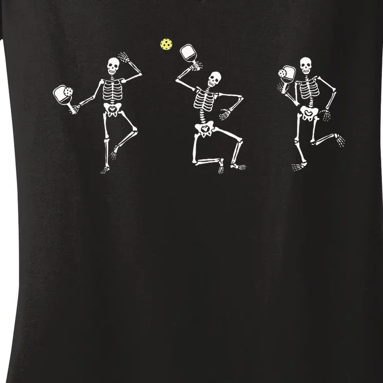 Halloween Pickleball Skeleton Women's V-Neck T-Shirt