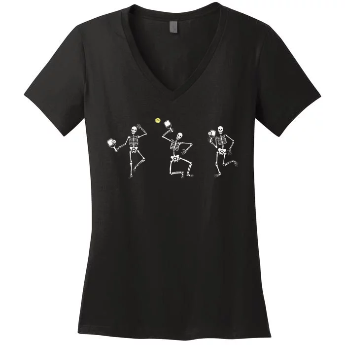 Halloween Pickleball Skeleton Women's V-Neck T-Shirt