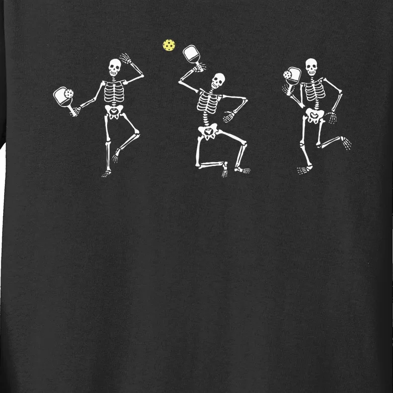 Halloween Pickleball Skeleton Kids Long Sleeve Shirt