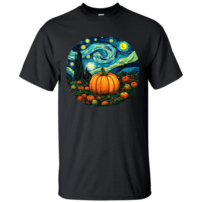 Halloween Pumpkin Starry Night Van Gogh Art Lovers Tall T-Shirt