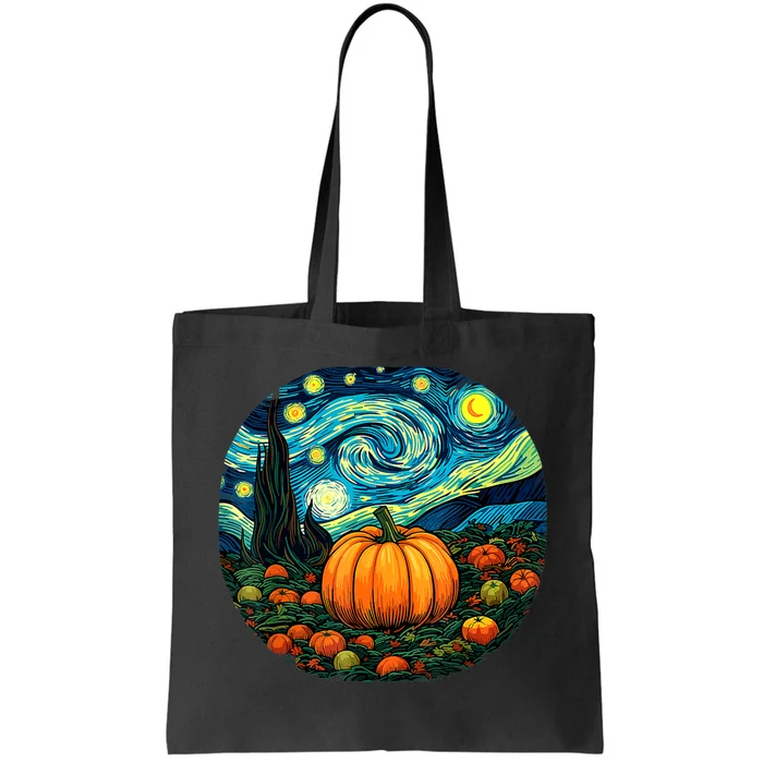 Halloween Pumpkin Starry Night Van Gogh Art Lovers Tote Bag