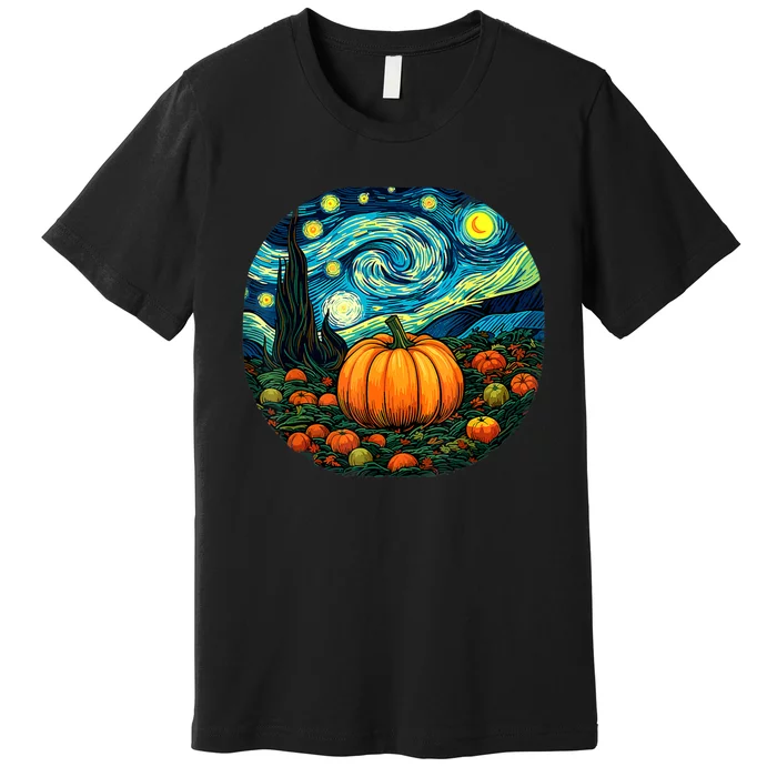 Halloween Pumpkin Starry Night Van Gogh Art Lovers Premium T-Shirt