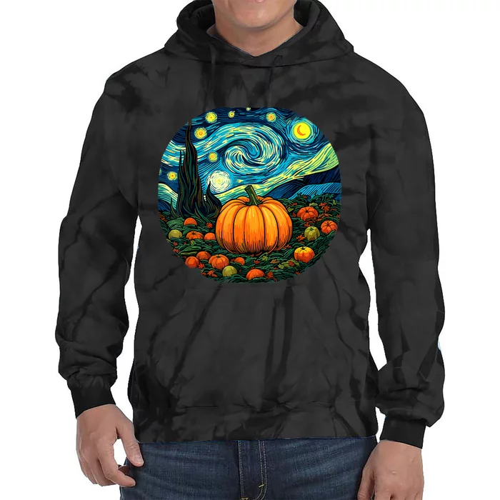 Halloween Pumpkin Starry Night Van Gogh Art Lovers Tie Dye Hoodie