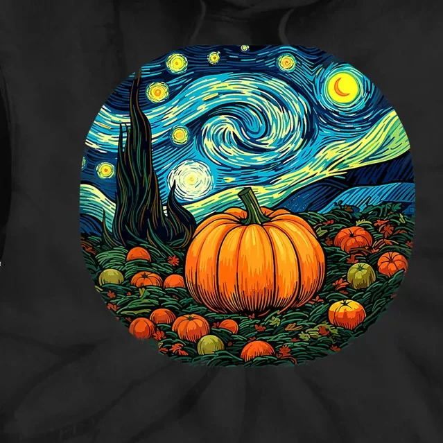 Halloween Pumpkin Starry Night Van Gogh Art Lovers Tie Dye Hoodie