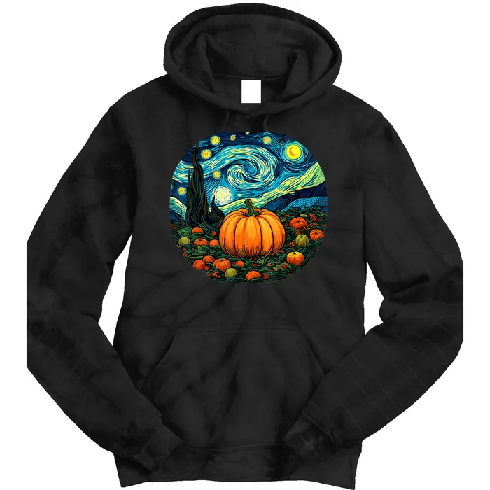 Halloween Pumpkin Starry Night Van Gogh Art Lovers Tie Dye Hoodie