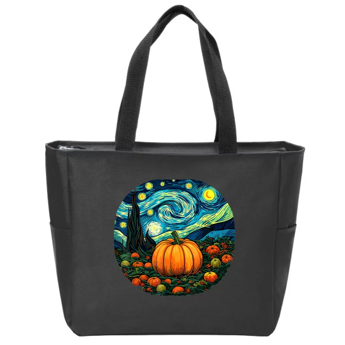 Halloween Pumpkin Starry Night Van Gogh Art Lovers Zip Tote Bag