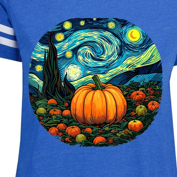 Halloween Pumpkin Starry Night Van Gogh Art Lovers Enza Ladies Jersey Football T-Shirt